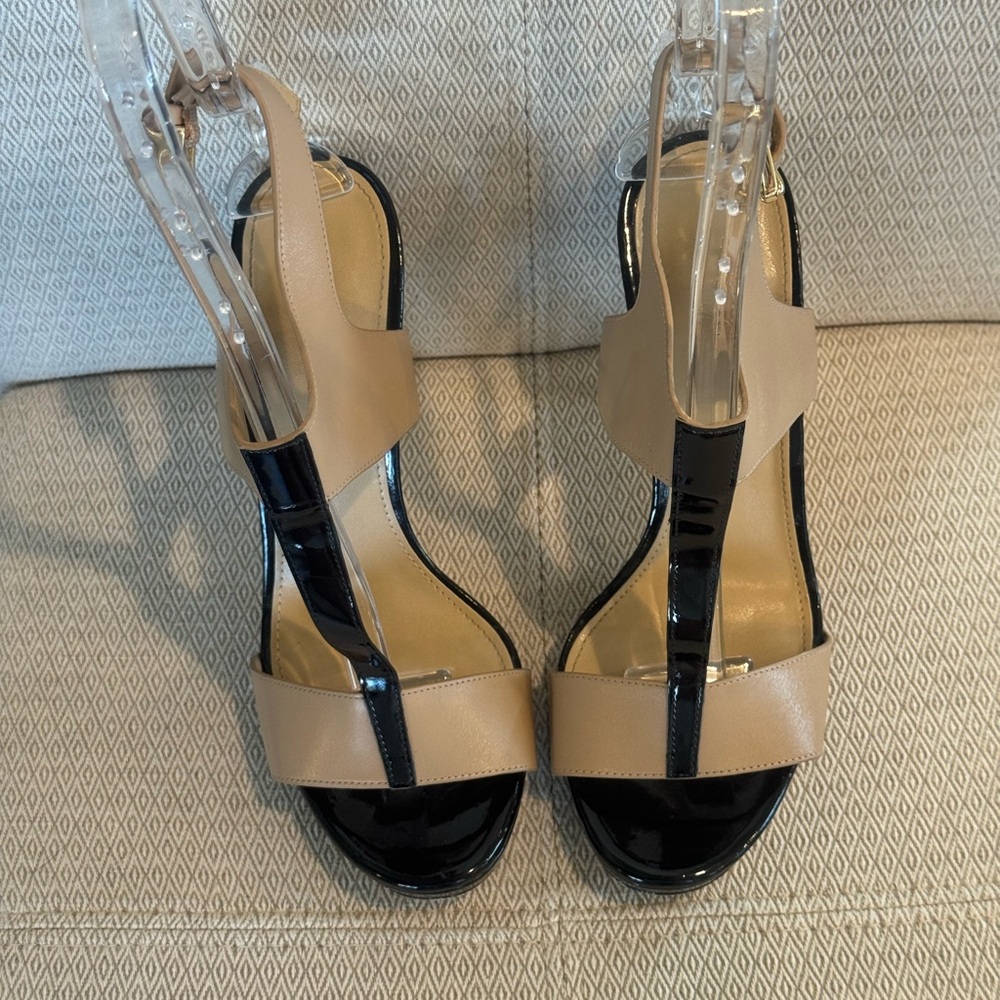 MICHAEL Michael Kors Beige and Black Patent Slingback Heels
